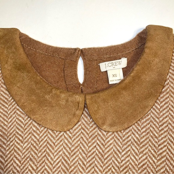 J. Crew Factory Herringbone Peter Pan Collar Sweater in Camel Brown Sz XS - Picture 3 of 12